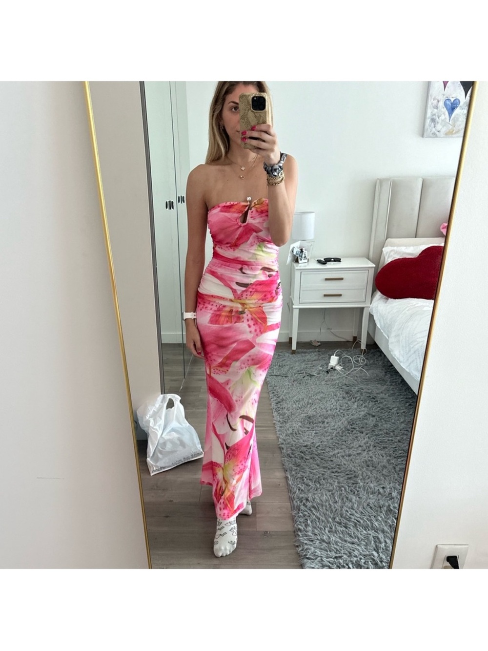 Peppermayo Strapless Pink Floral Print Maxi Dress